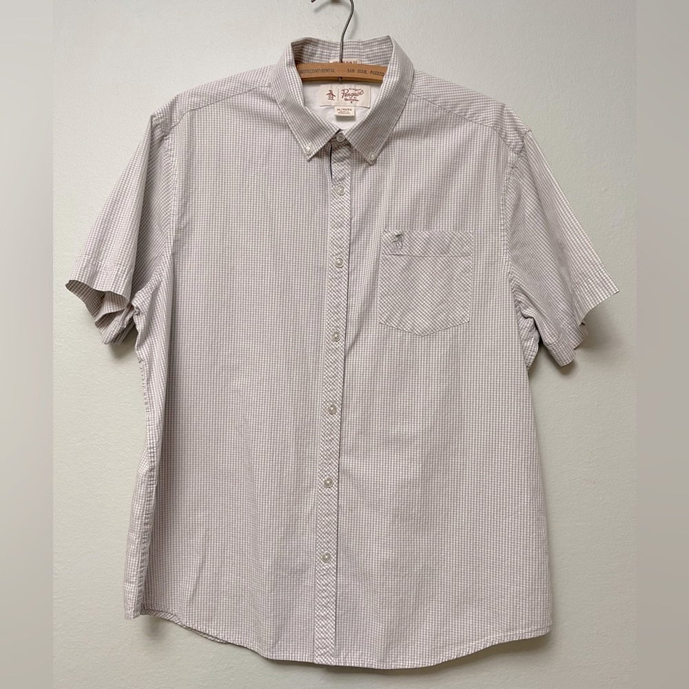 Original Penguin Heritage Slim Fit, White and Grey Micro Checker Sz XL